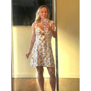 Reformation Pearson Linen Mini Dress Citron Lemon Print Size 6